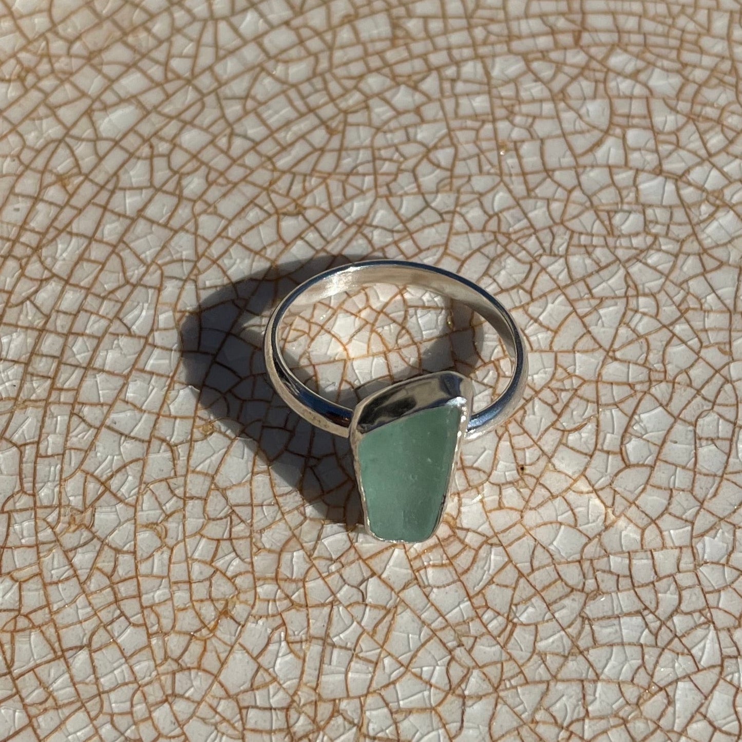 Light Teal Blue Sea Glass Ring - Size 8.5