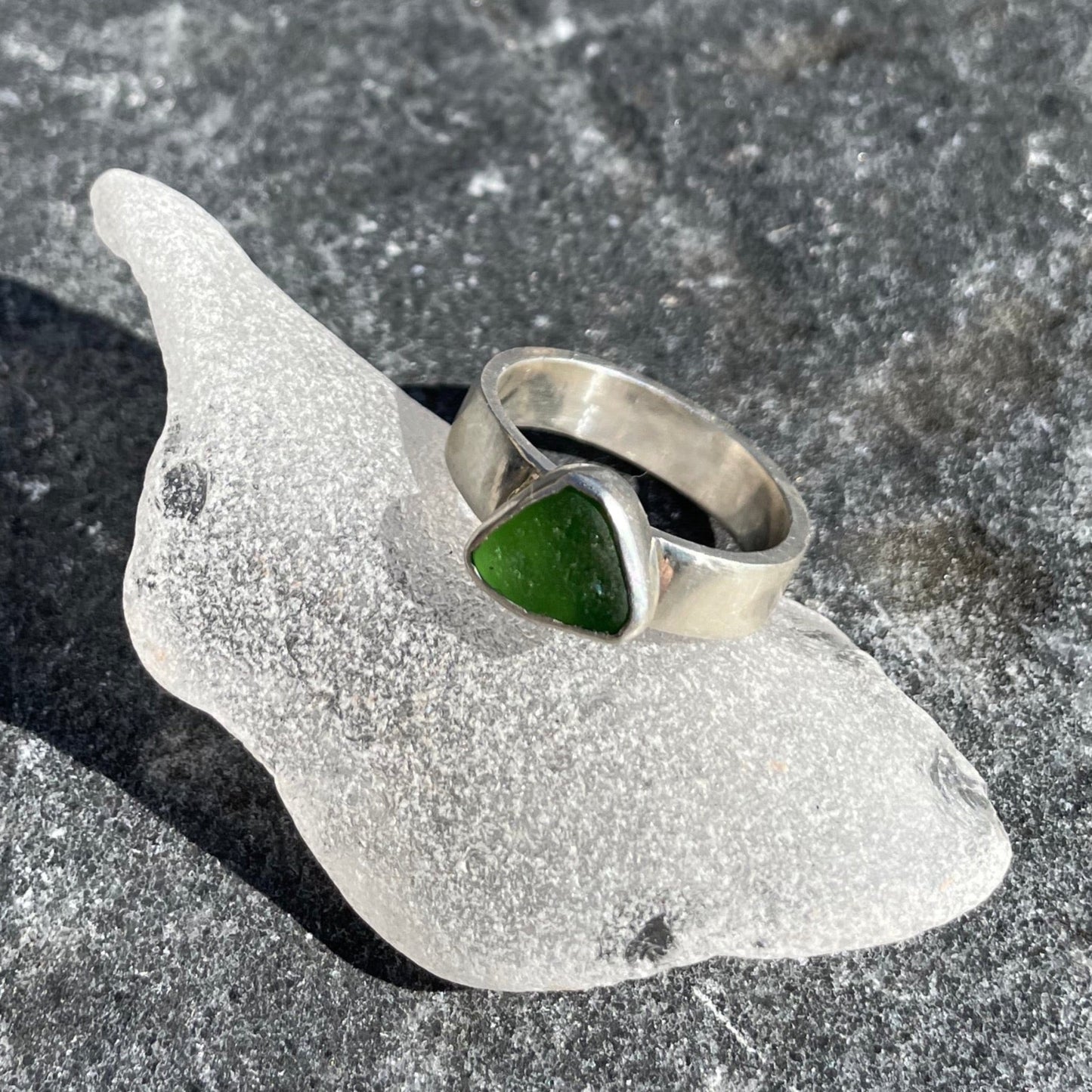 Kelly Green Sea Glass Ring  - Size 7