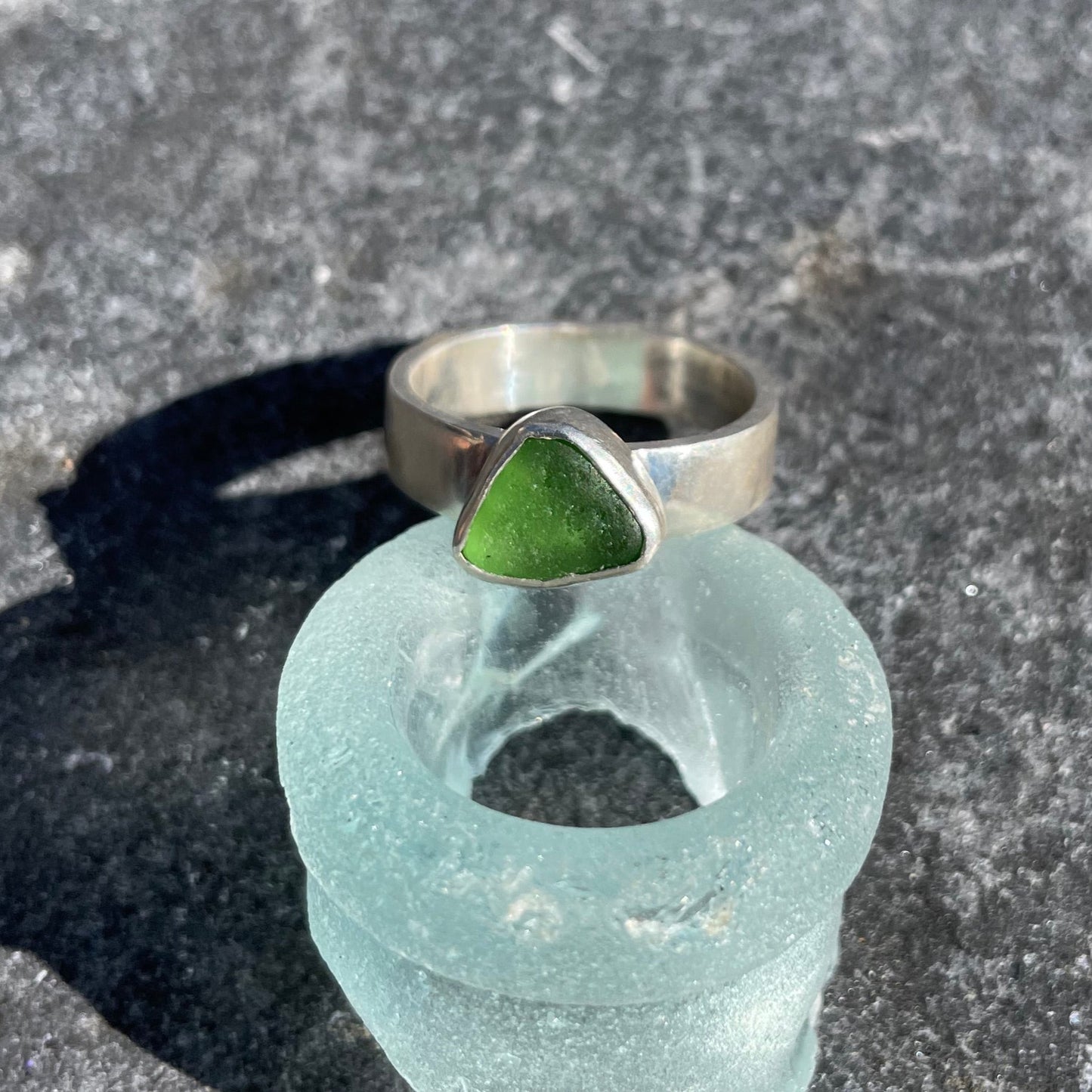 Kelly Green Sea Glass Ring  - Size 7