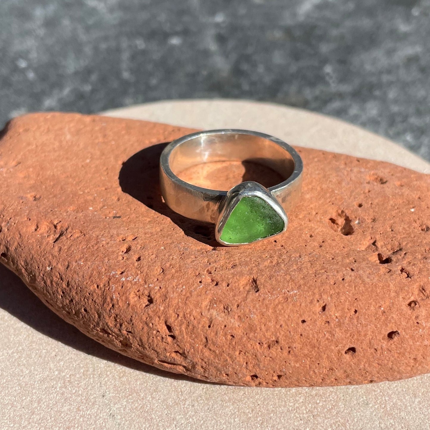 Kelly Green Sea Glass Ring  - Size 7