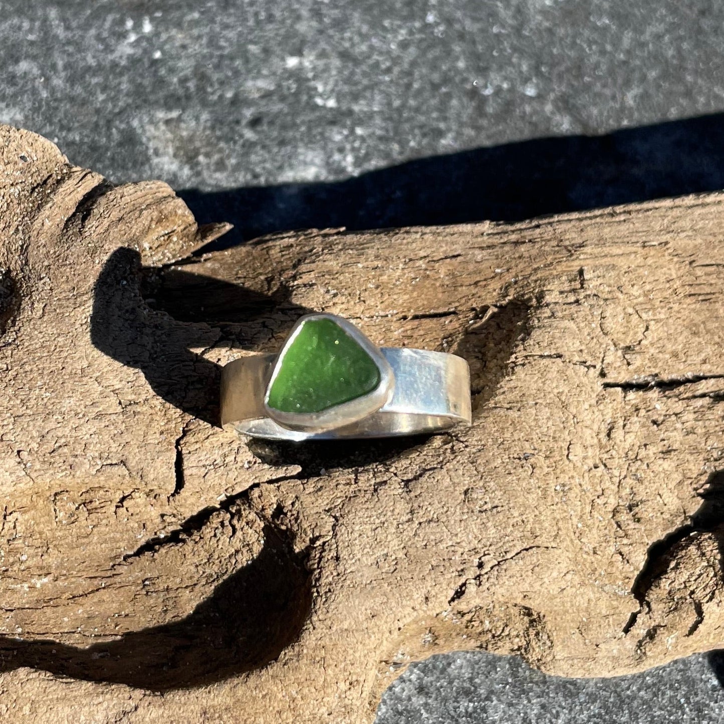 Kelly Green Sea Glass Ring  - Size 7