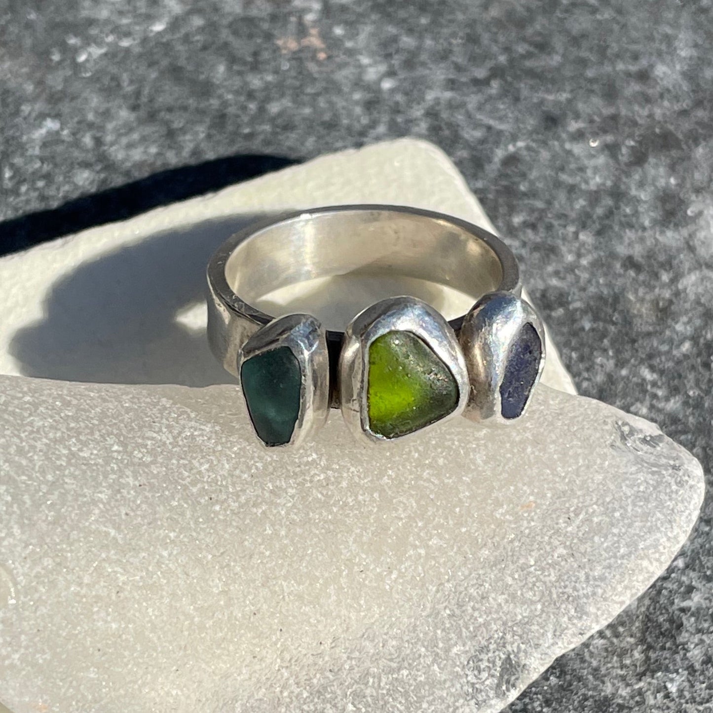 Three Piece Sea Glass Ring - Size 8