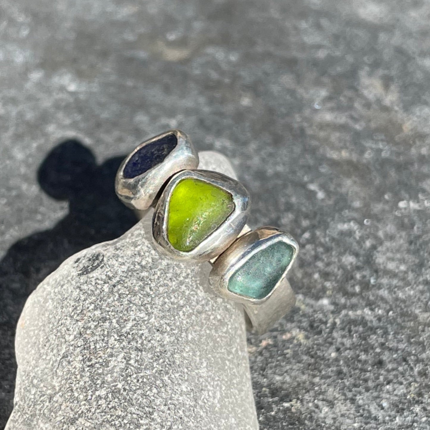 Three Piece Sea Glass Ring - Size 8