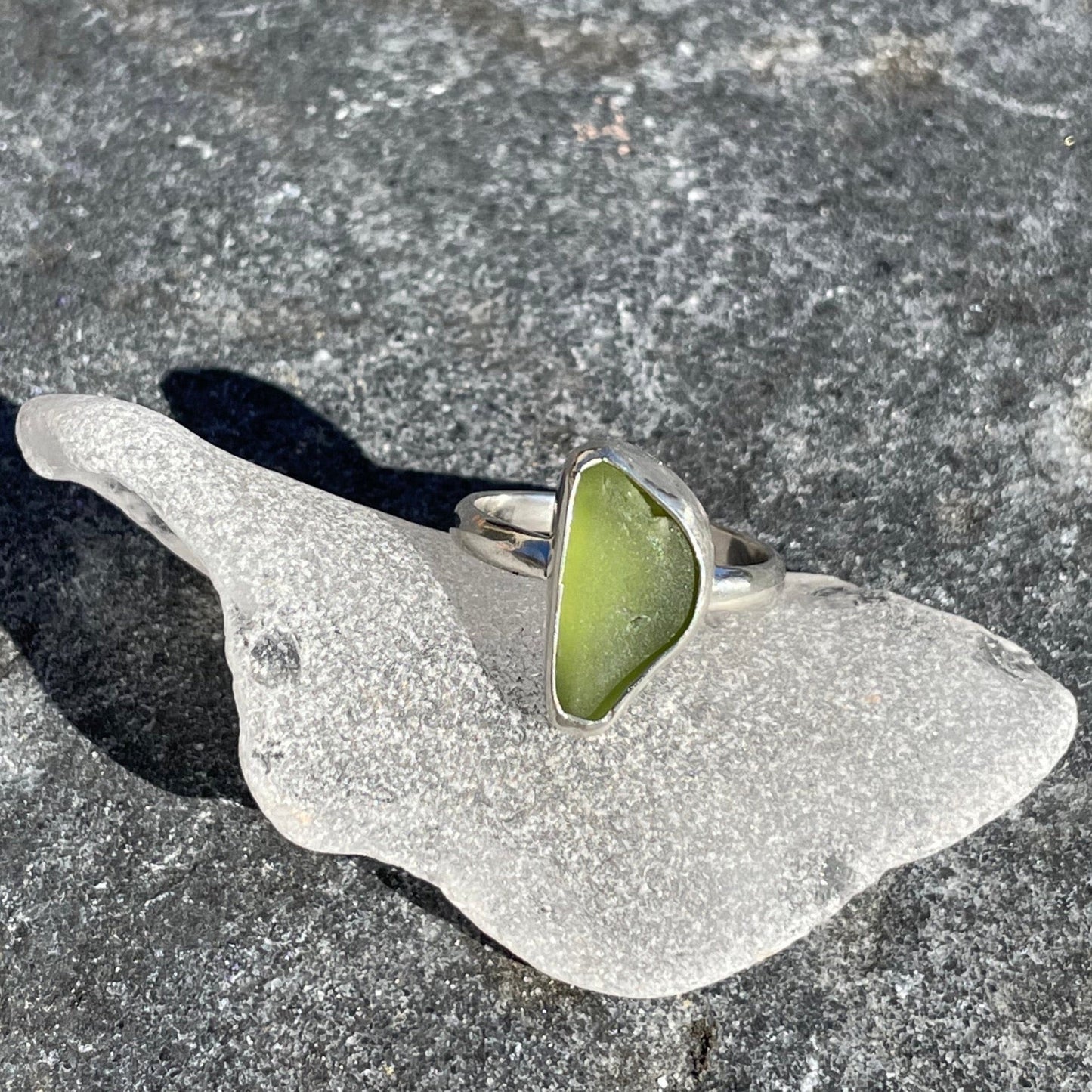 Sage Green Sea Glass Ring - Size 7