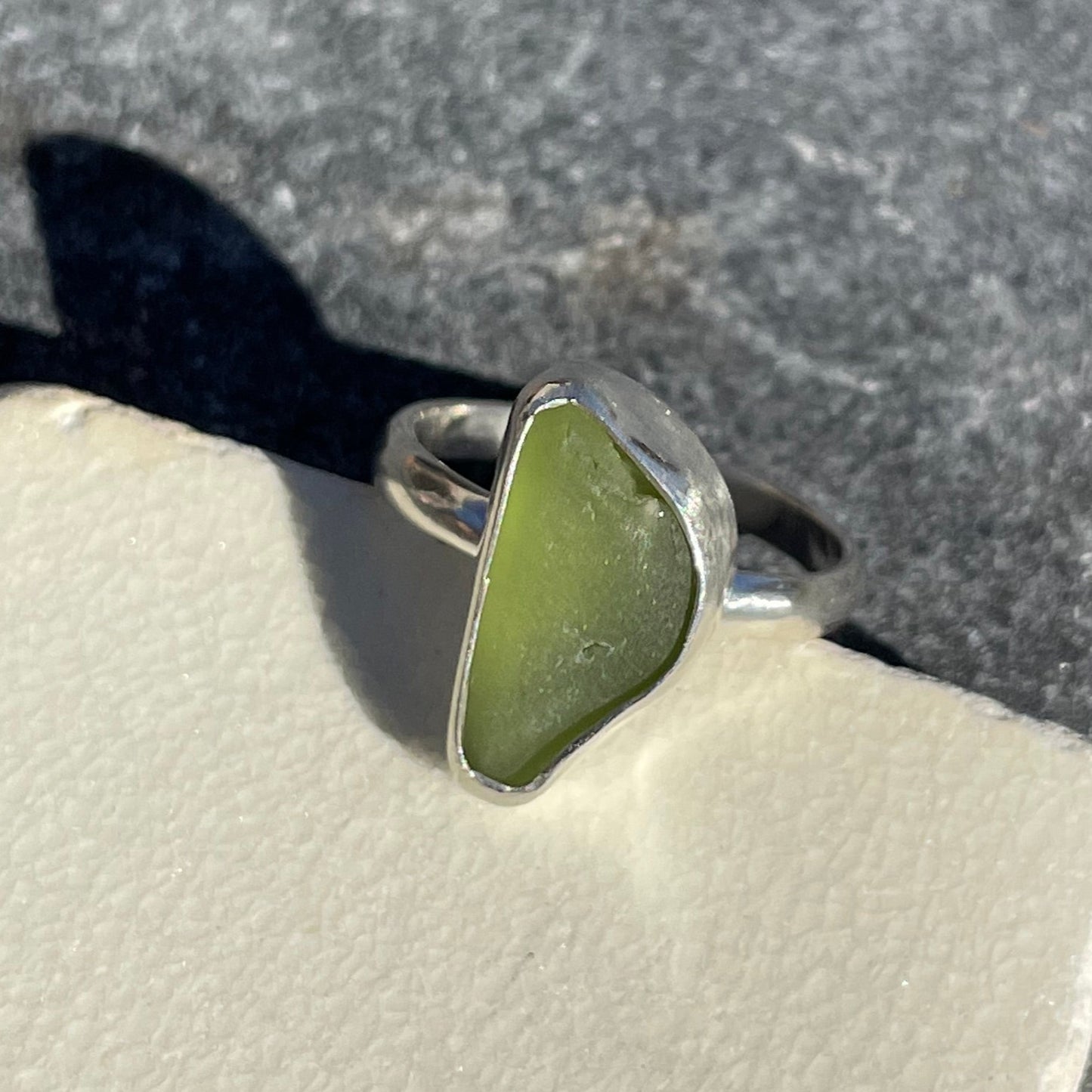 Sage Green Sea Glass Ring - Size 7