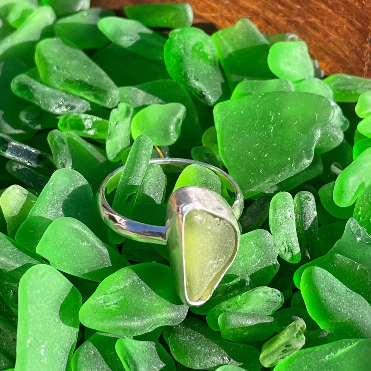 Sage Green Sea Glass Ring - Size 7