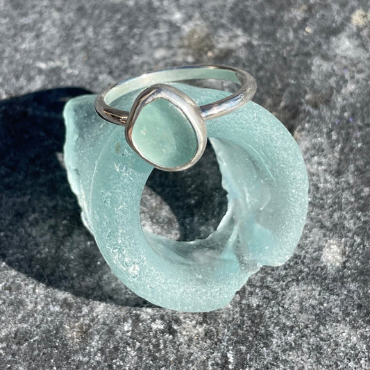 Pale Aquamarine Sea Glass Ring - Size 7.25