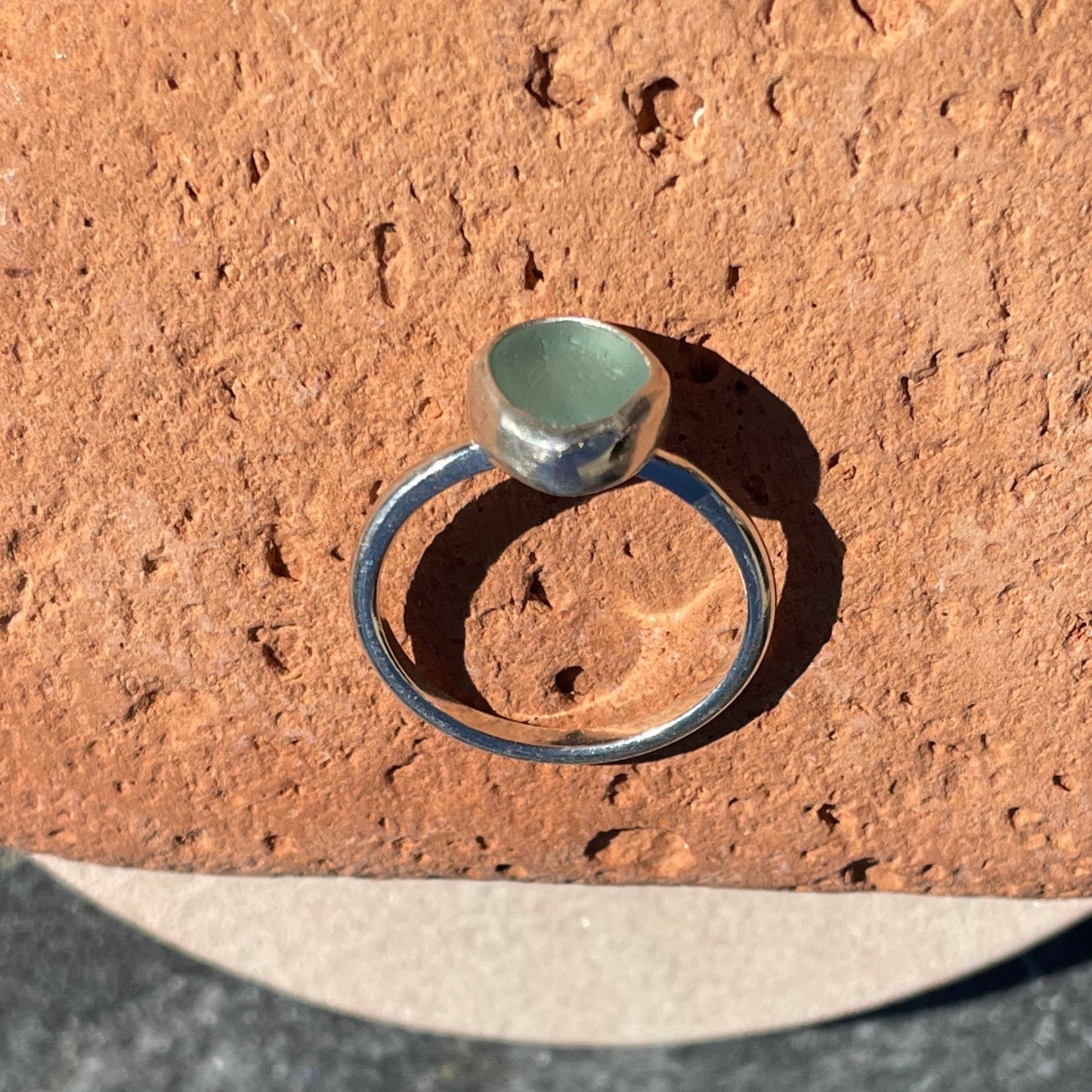 Pale Aquamarine Sea Glass Ring - Size 7.25