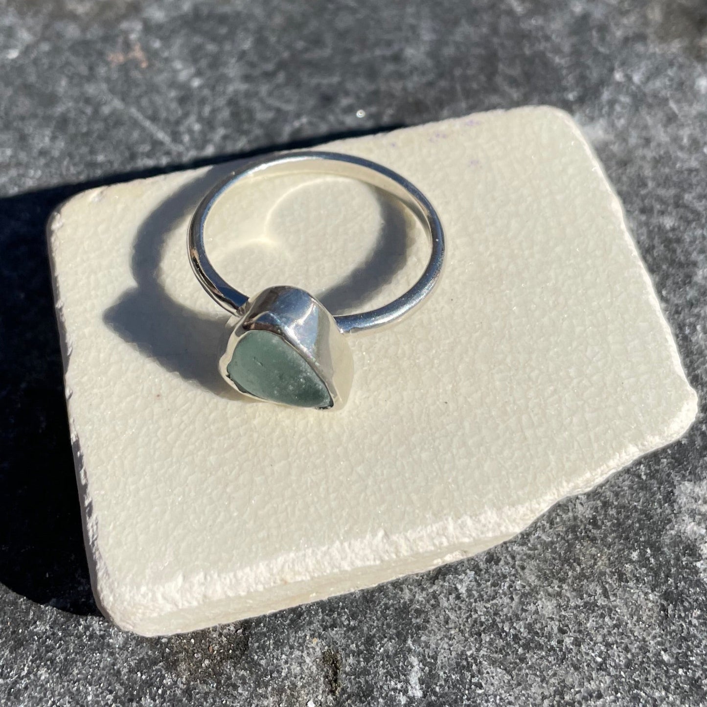 Sea Foam Blue Sea Glass Ring - Size 8