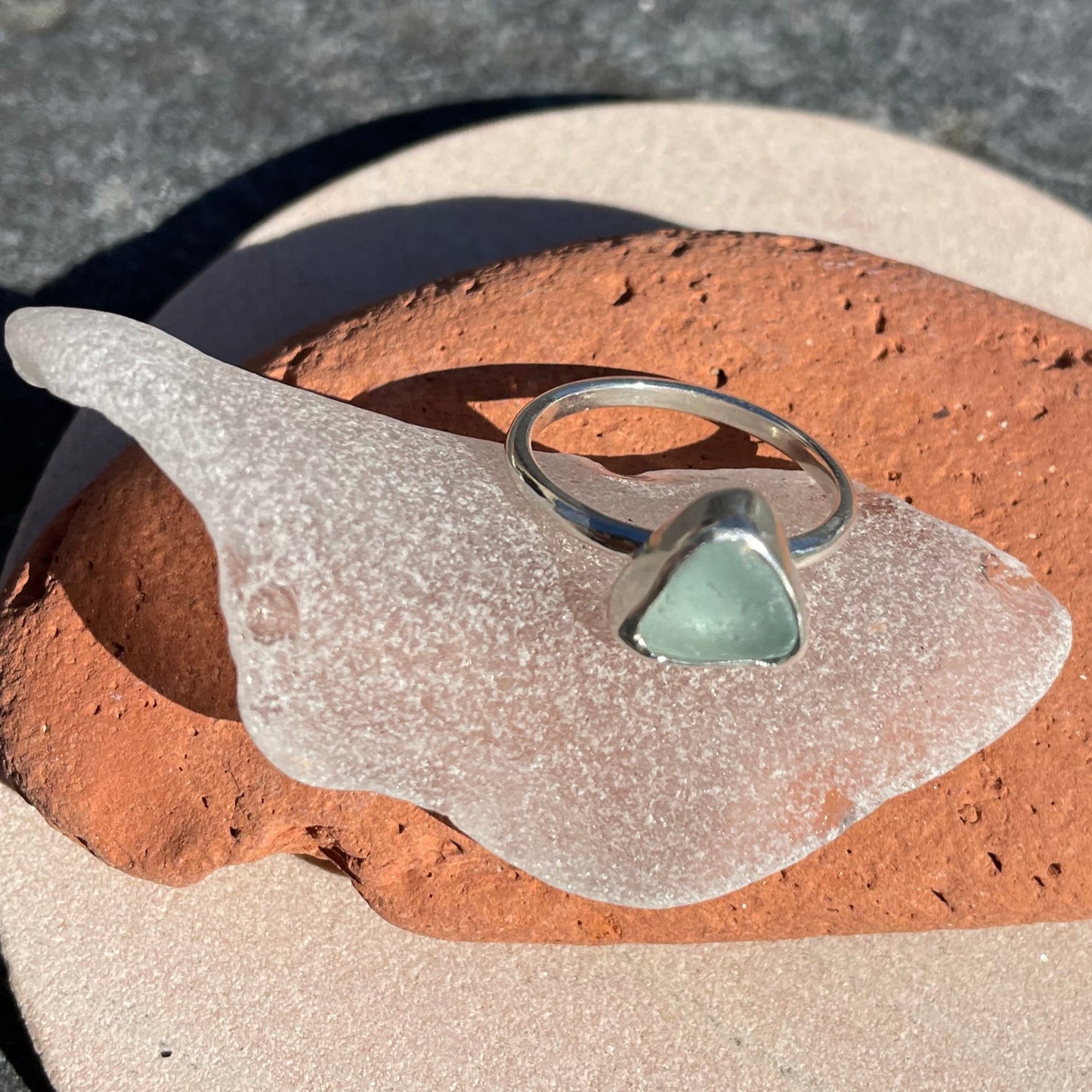 Sea Foam Blue Sea Glass Ring - Size 8