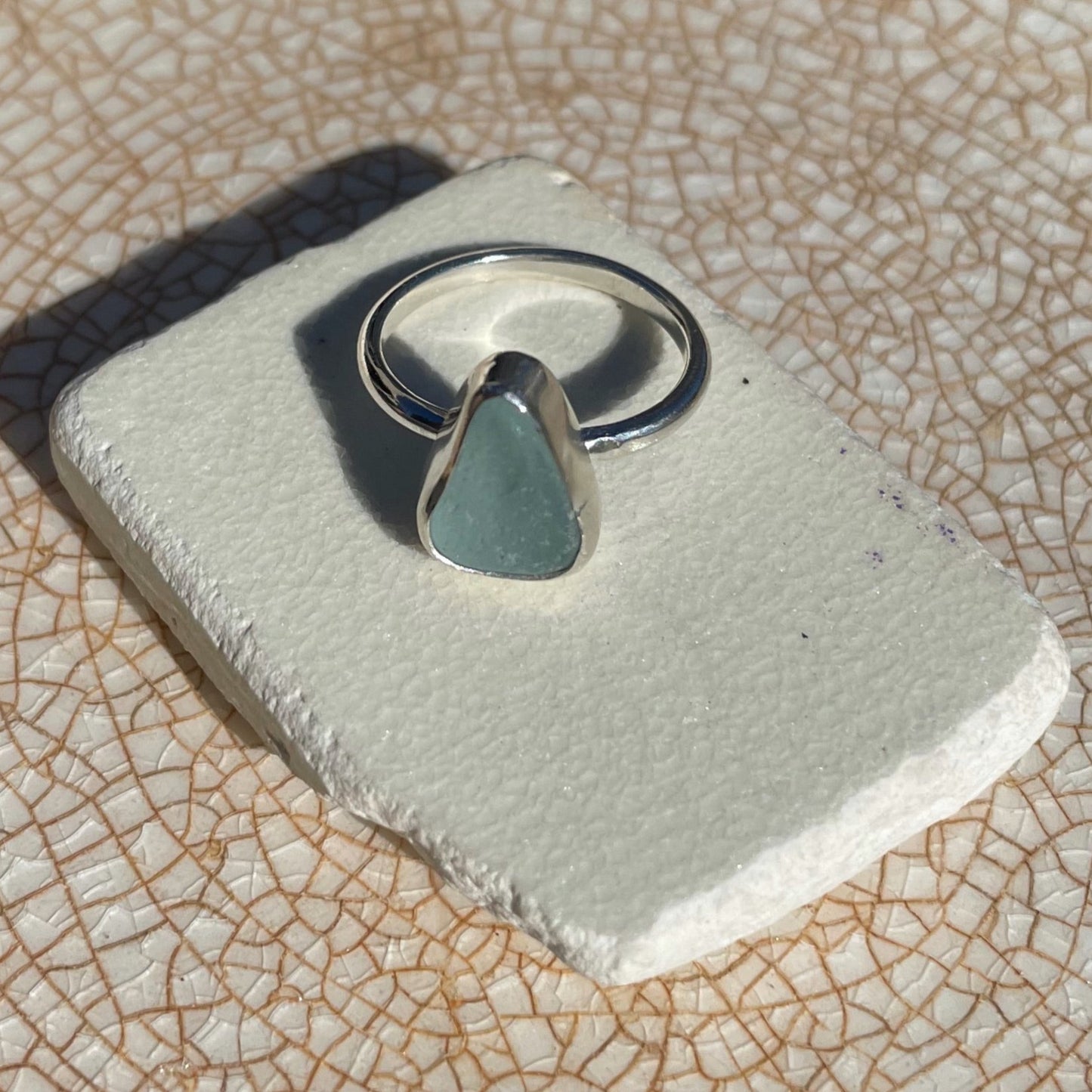 Sea Foam Blue Sea Glass Ring - Size 6.75