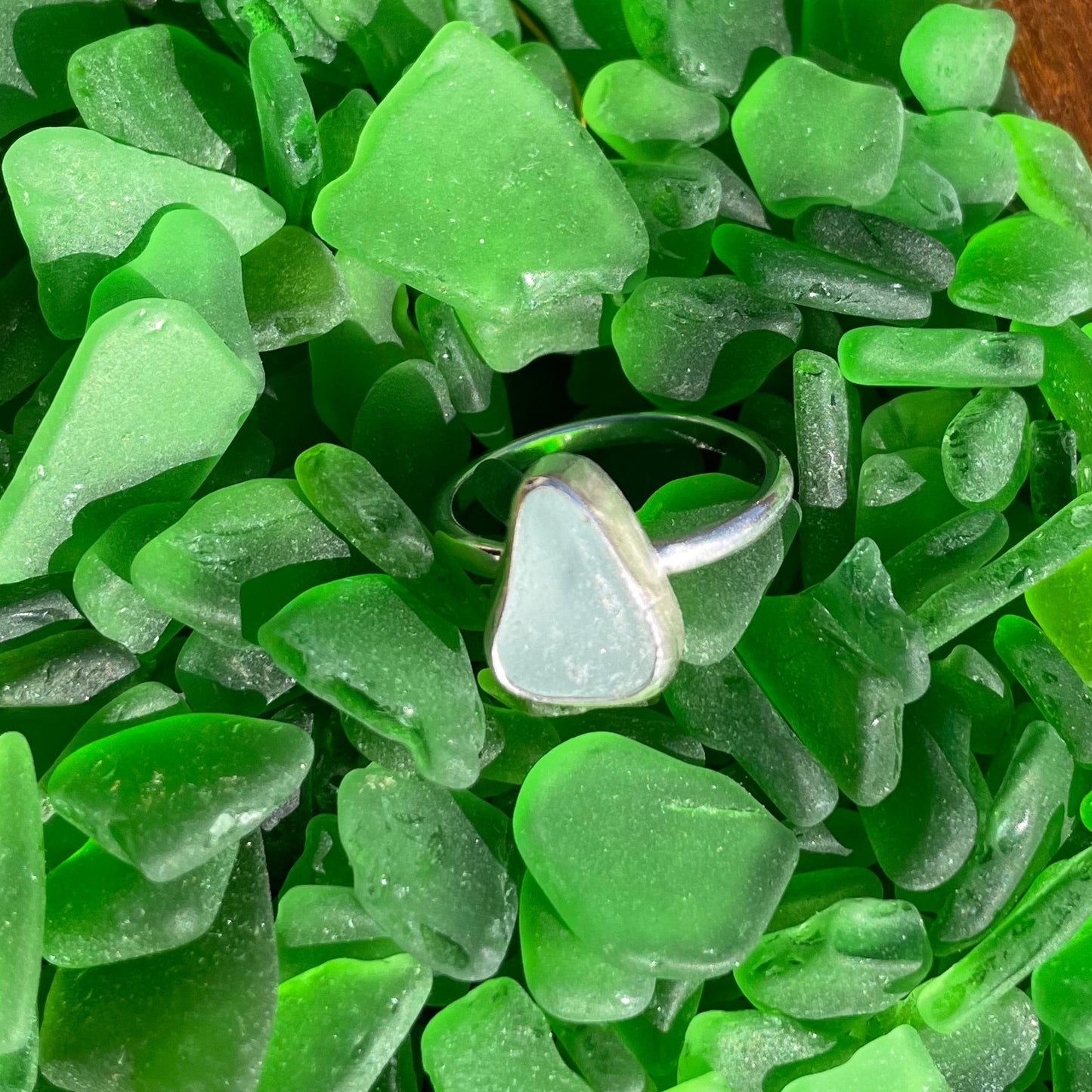 Sea Foam Blue Sea Glass Ring - Size 6.75