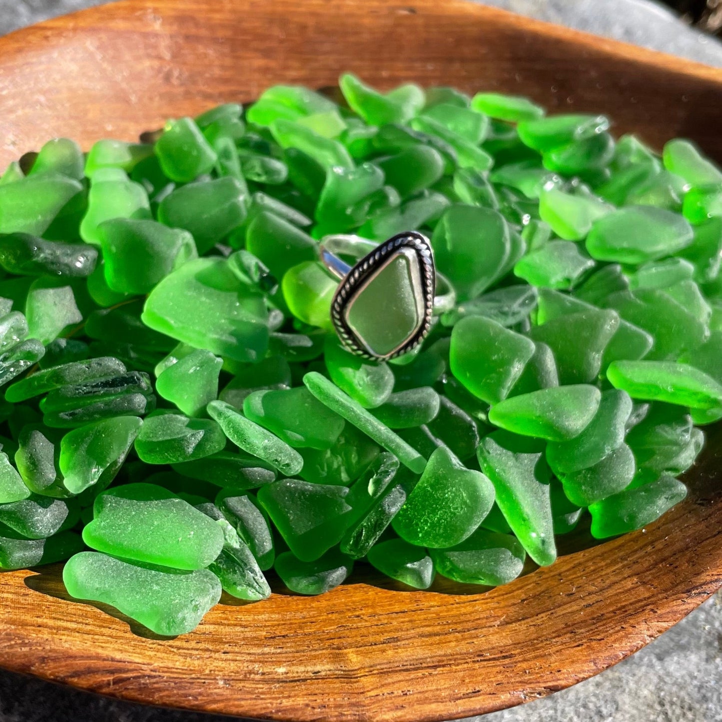 Twisted Light Sage Green Sea Glass Ring - Size 6.75