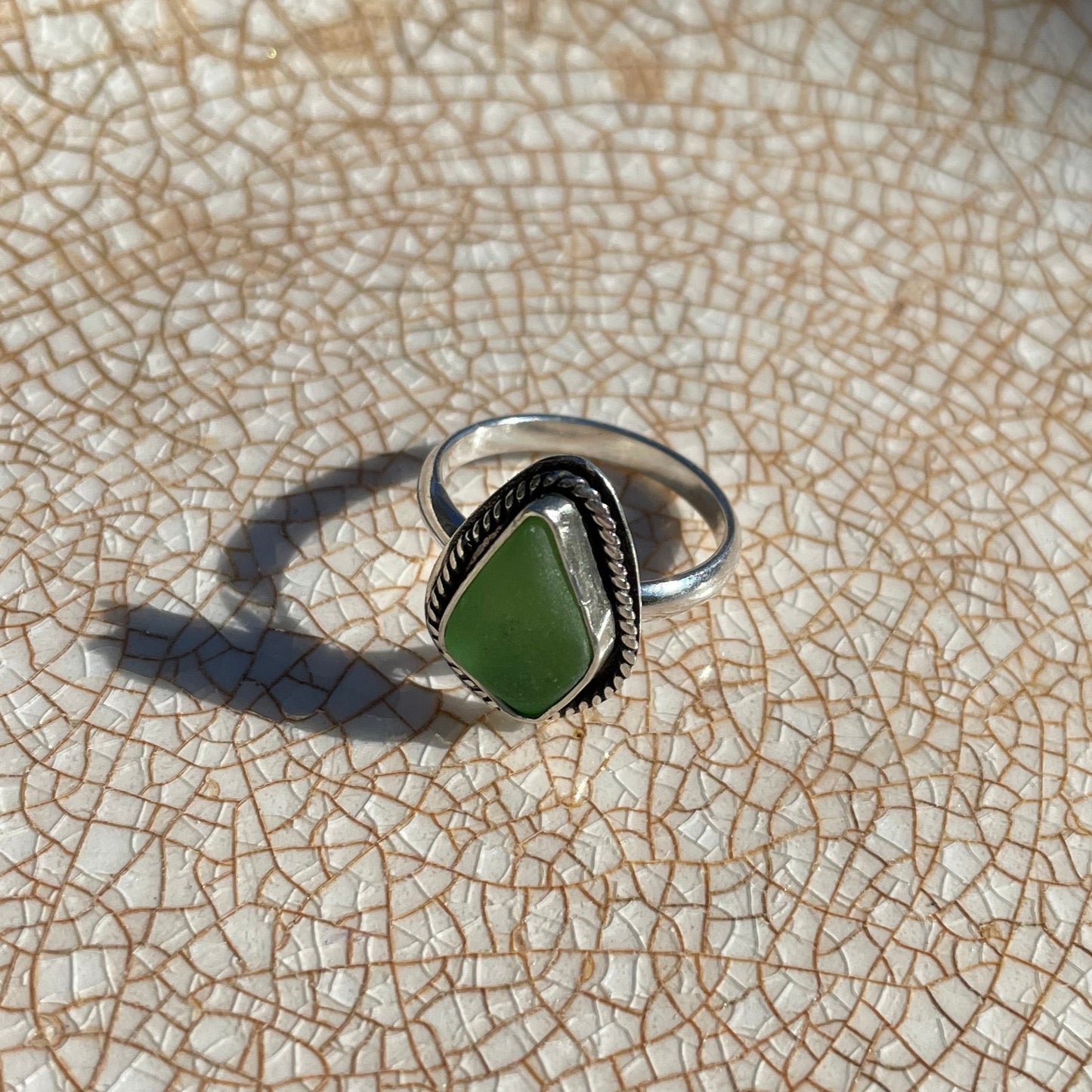 Twisted Light Sage Green Sea Glass Ring - Size 6.75