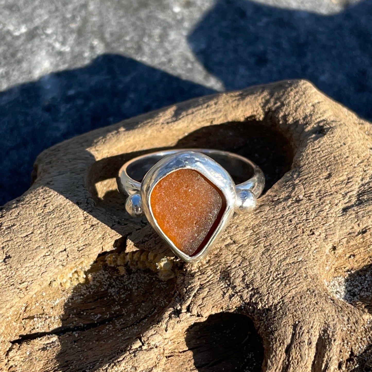 Amber Sea Glass Ring - Size 7.25