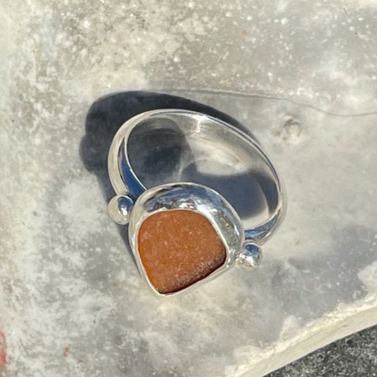 Amber Sea Glass Ring - Size 7.25