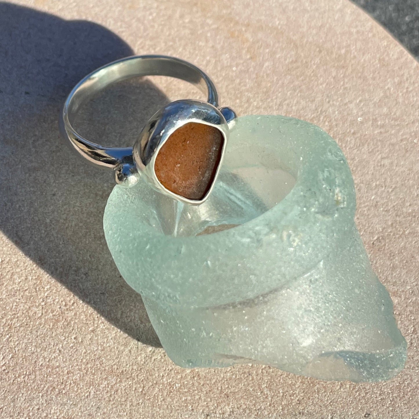 Amber Sea Glass Ring - Size 7.25