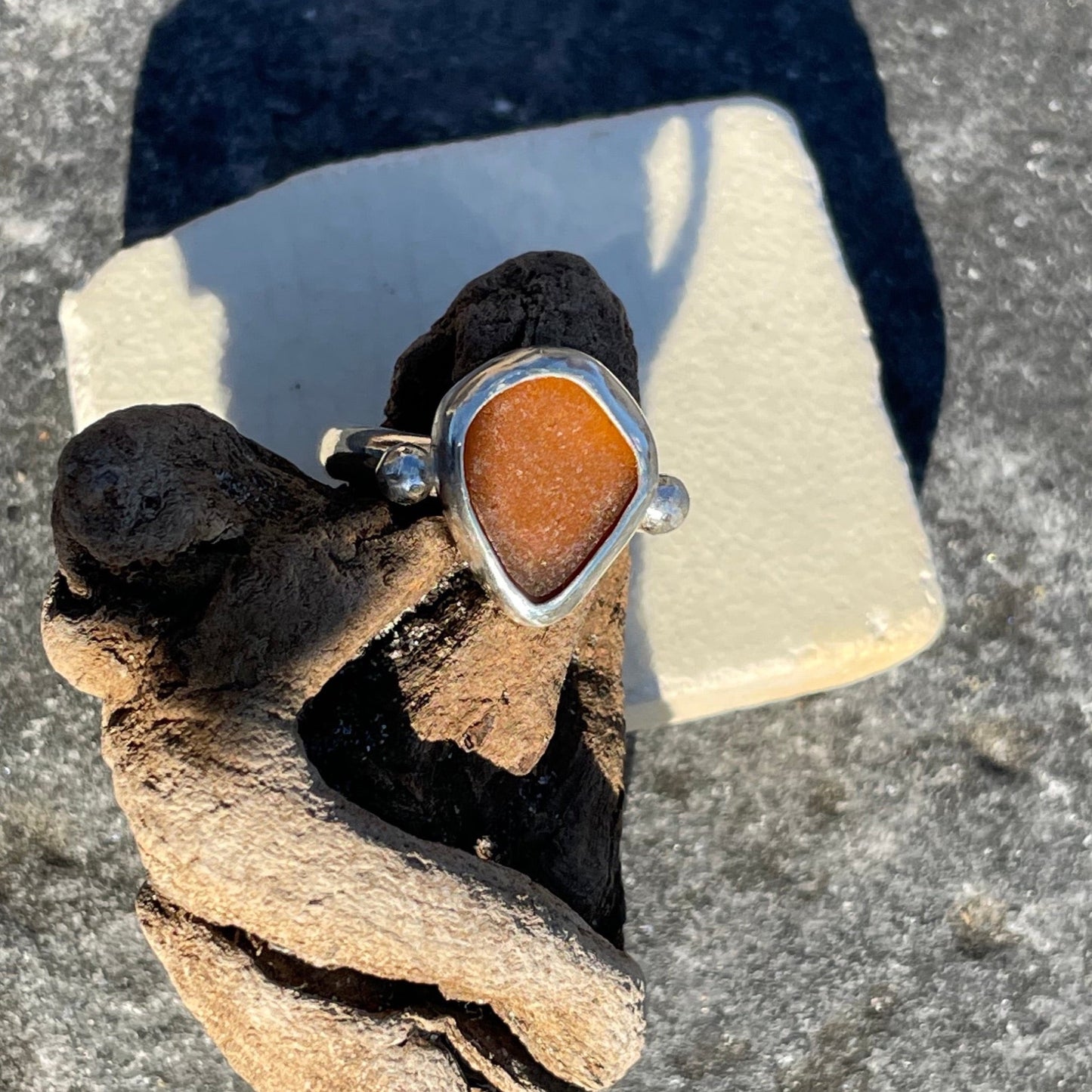 Amber Sea Glass Ring - Size 7.25