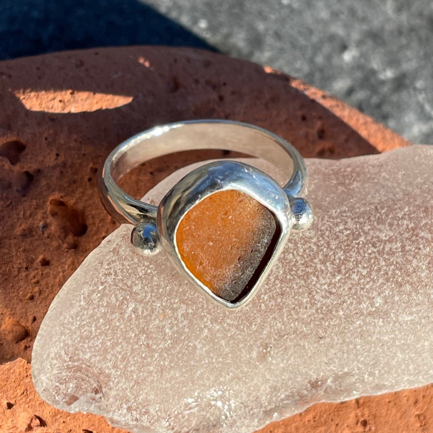 Amber Sea Glass Ring - Size 7.25