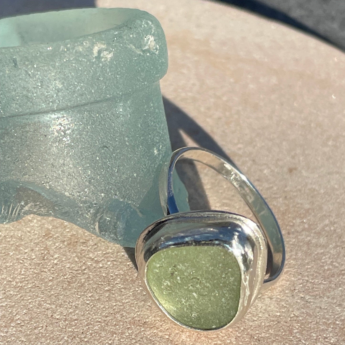 Sea Foam Green Sea Glass Ring - Size 6.5