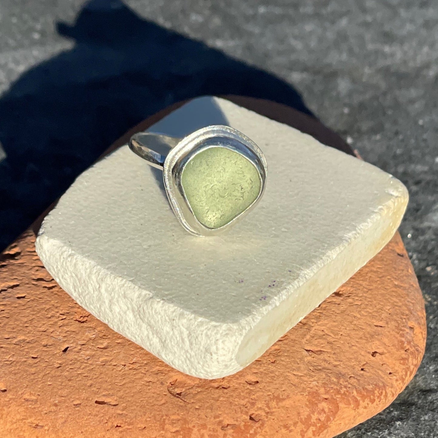 Sea Foam Green Sea Glass Ring - Size 6.5