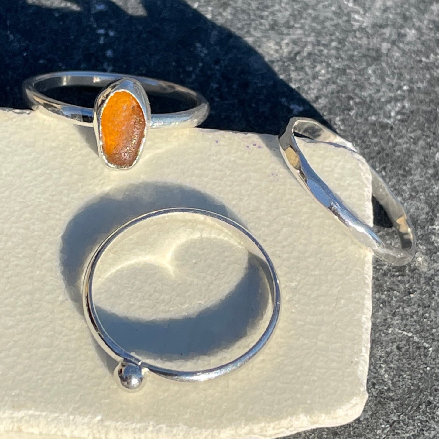 Oval Amber Sea Glass Stacker Ring - Size 8