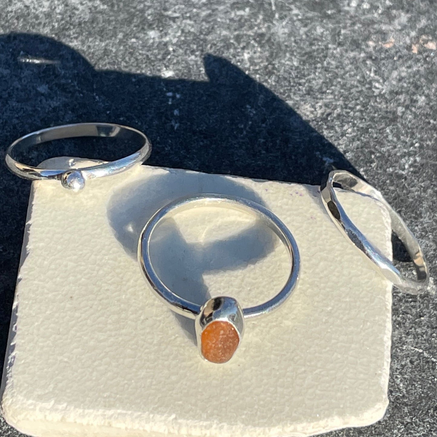 Oval Amber Sea Glass Stacker Ring - Size 8