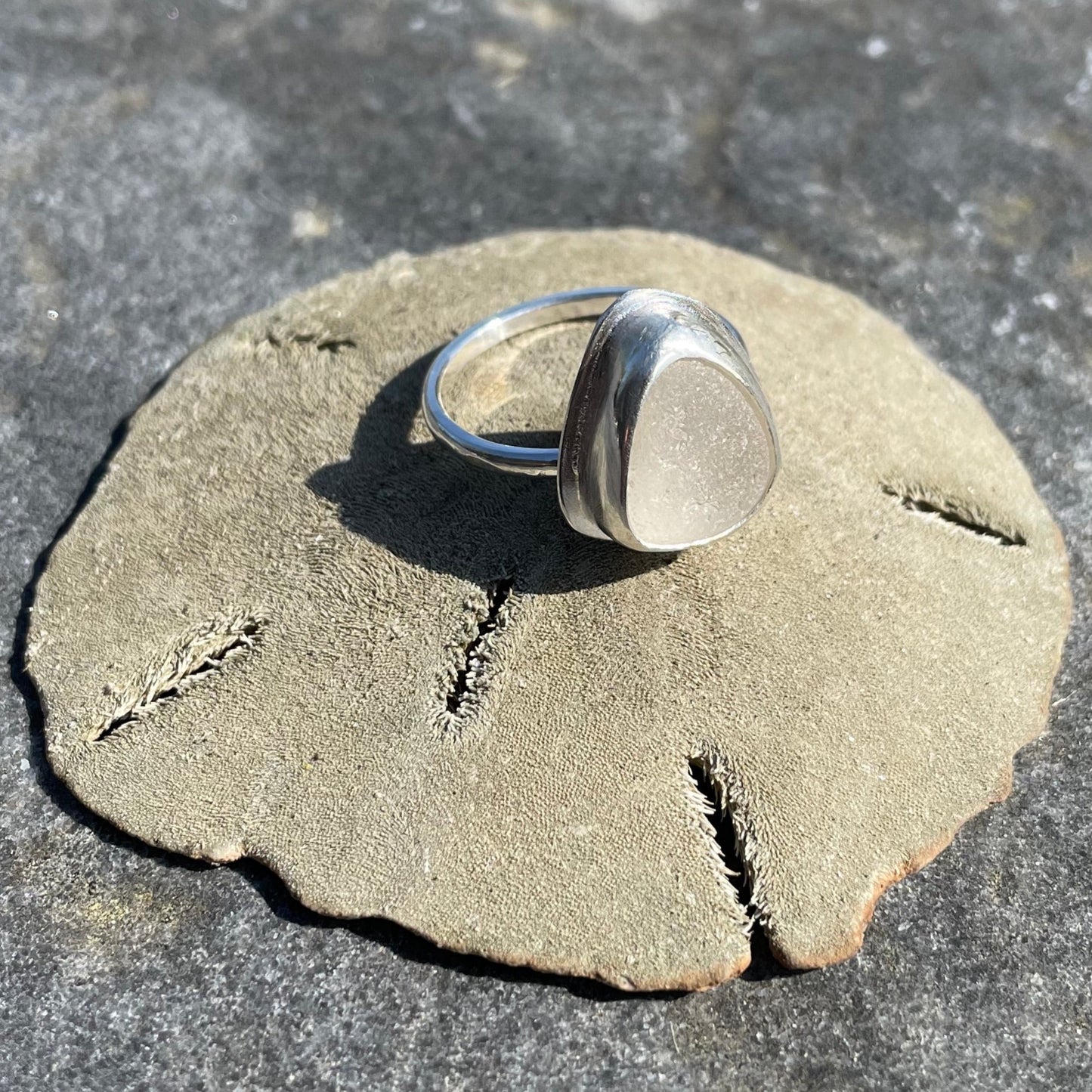 White Chunky Sea Glass Ring - Size 9