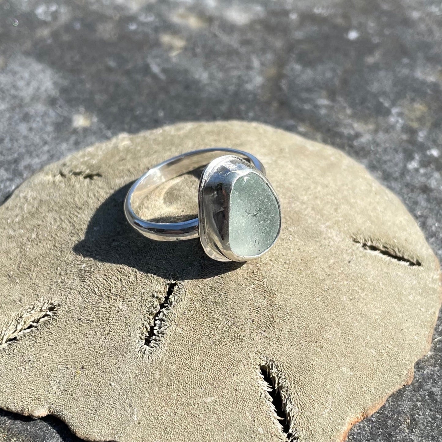 Frosty Sea Foam  Blue Sea Glass Ring - Size 6.75