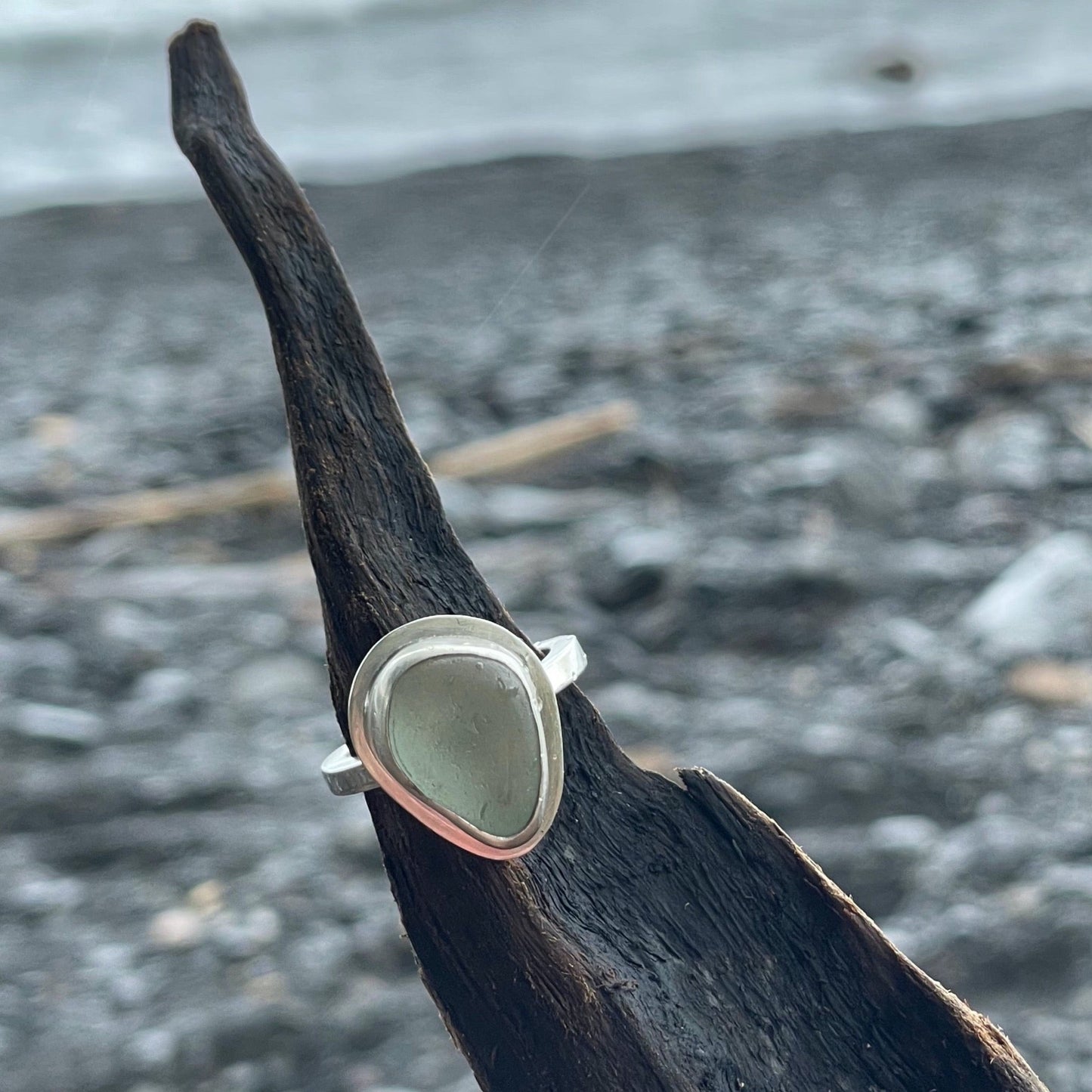 Chunky Sea Foam Blue Sea Glass Ring - Size 7.5