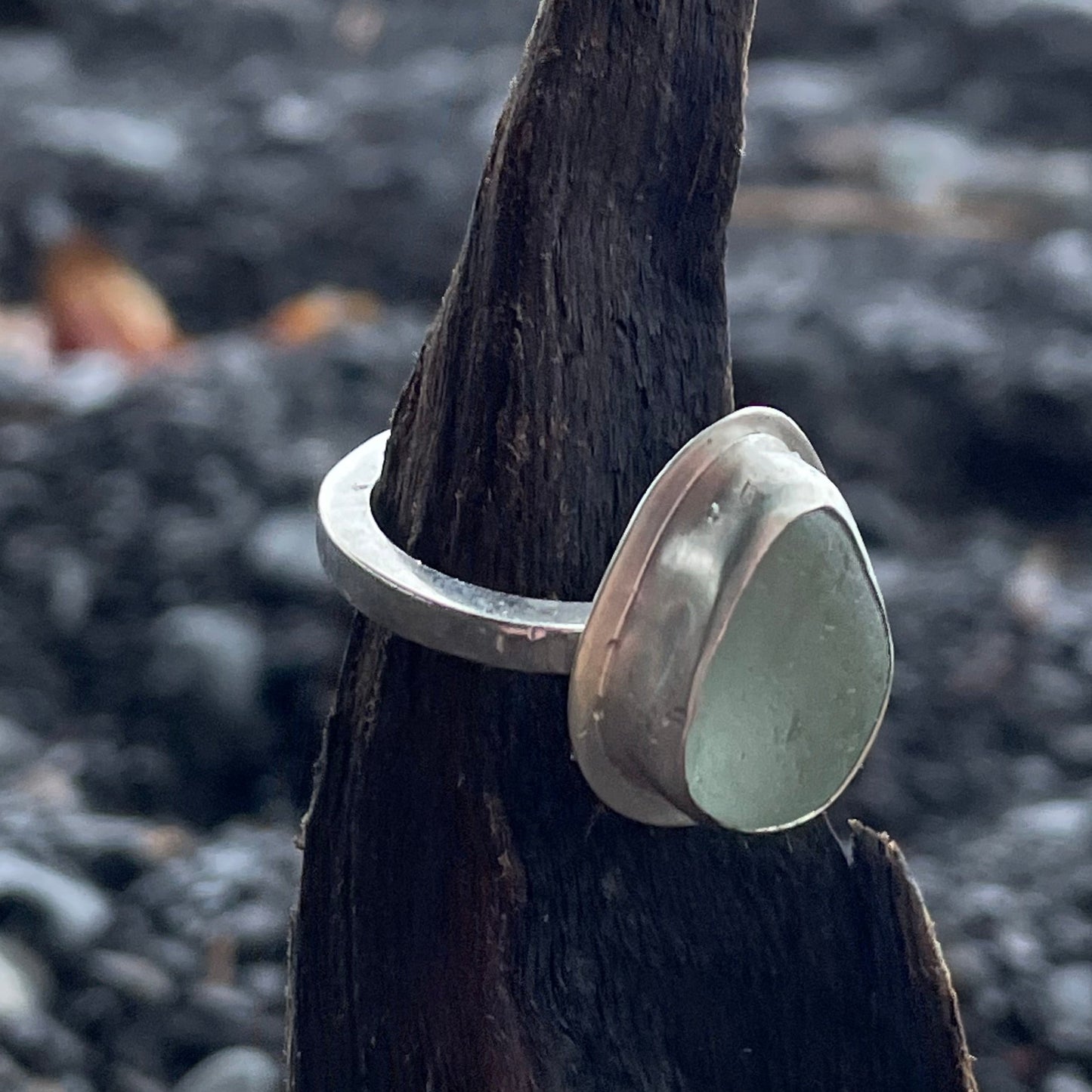 Chunky Sea Foam Blue Sea Glass Ring - Size 7.5