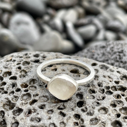 Frosty White Sea Glass Ring - Size 9.25