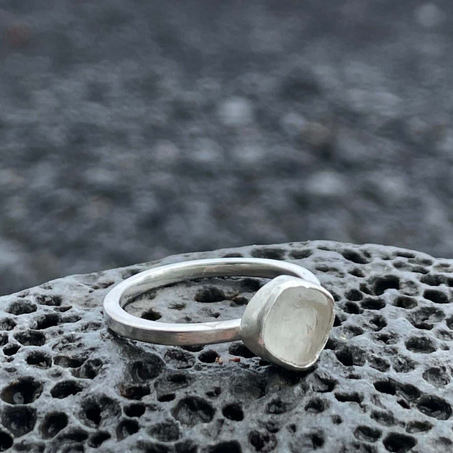 Frosty White Sea Glass Ring - Size 9.25