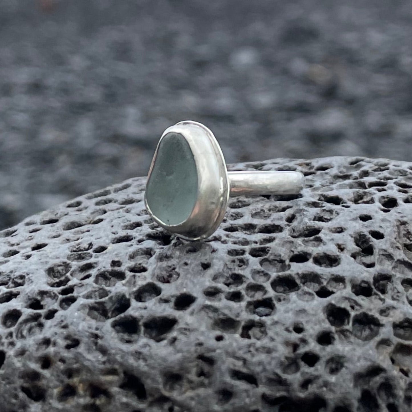 Frosty Sea Foam  Blue Sea Glass Ring - Size 6.75