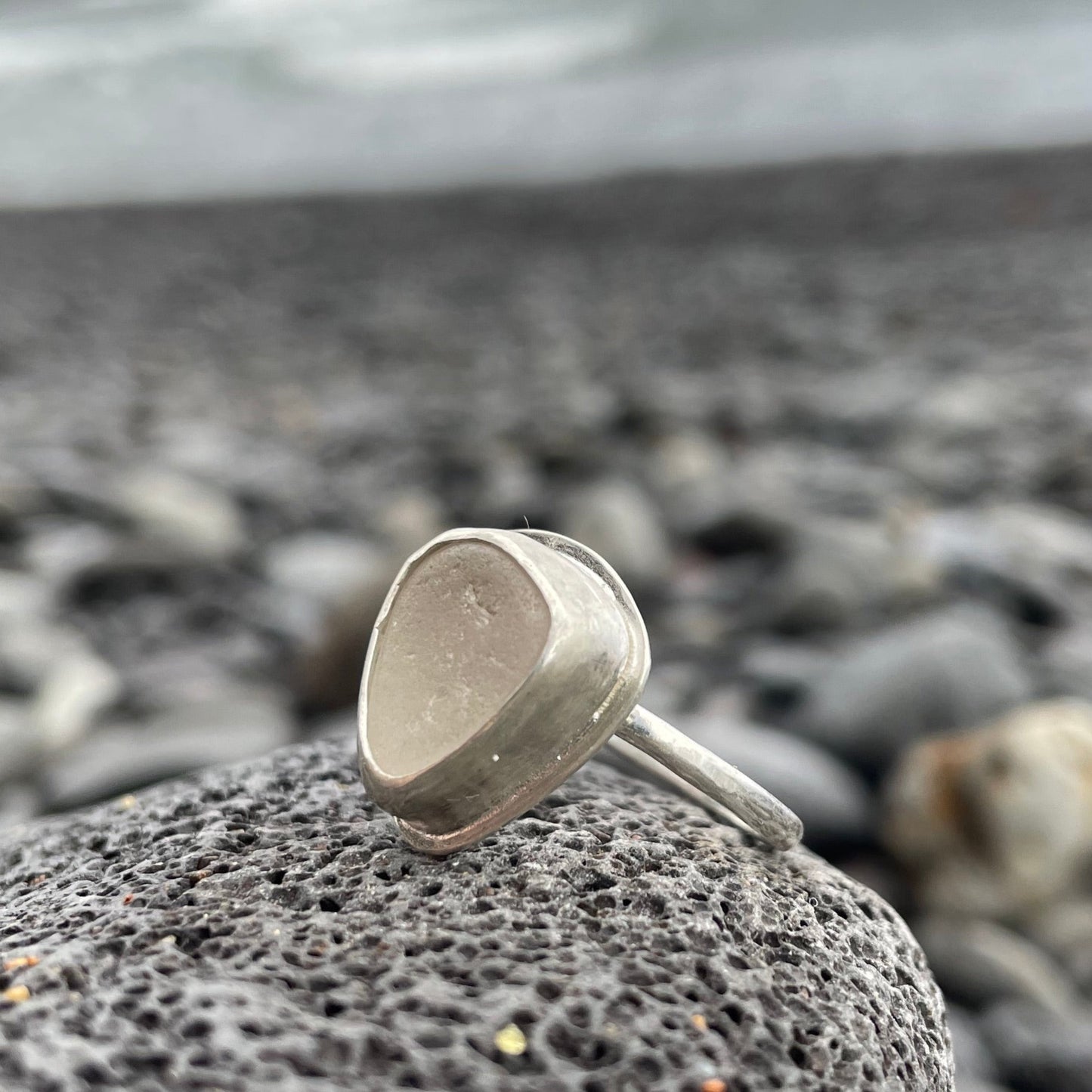 White Chunky Sea Glass Ring - Size 9