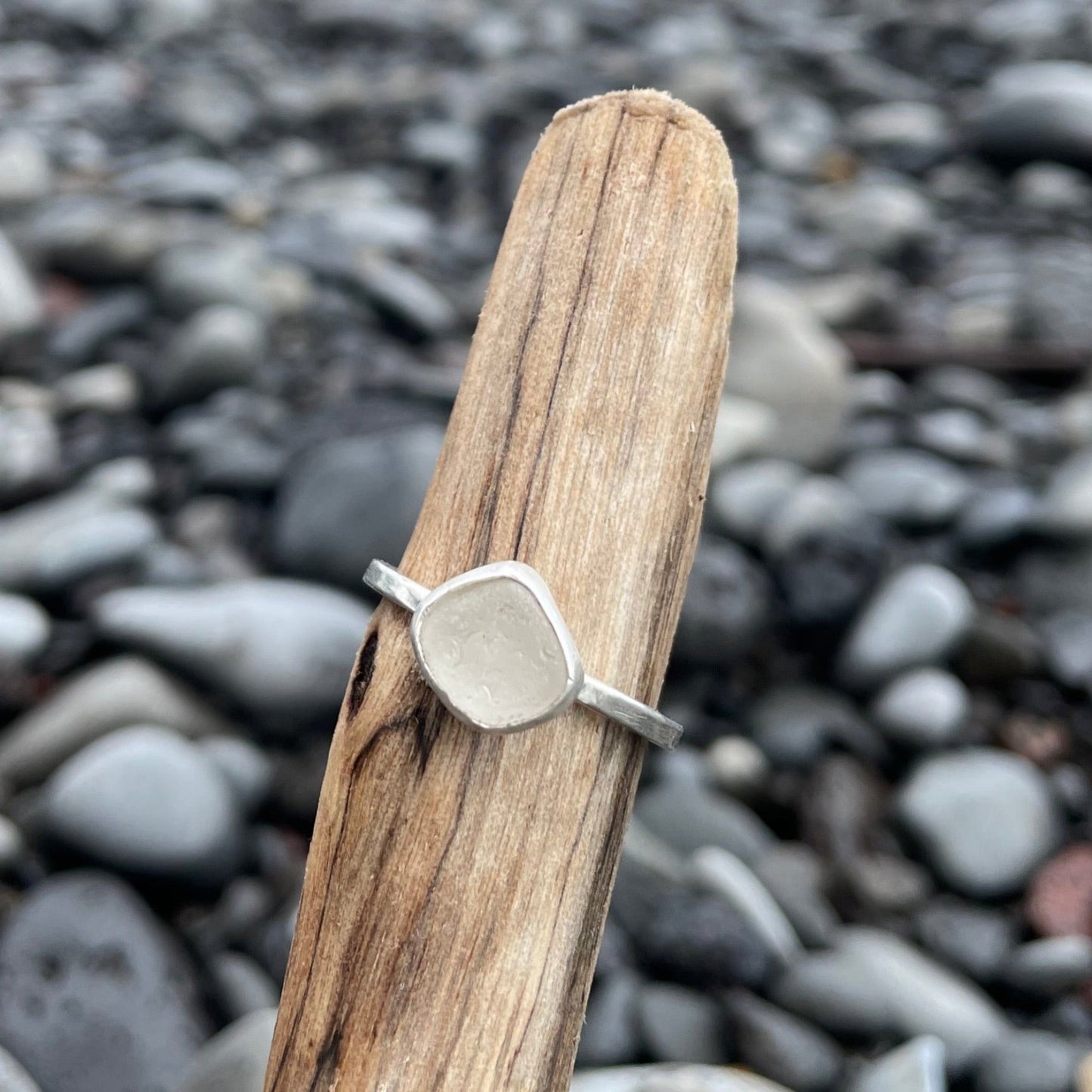 Frosty White Sea Glass Ring - Size 9.25