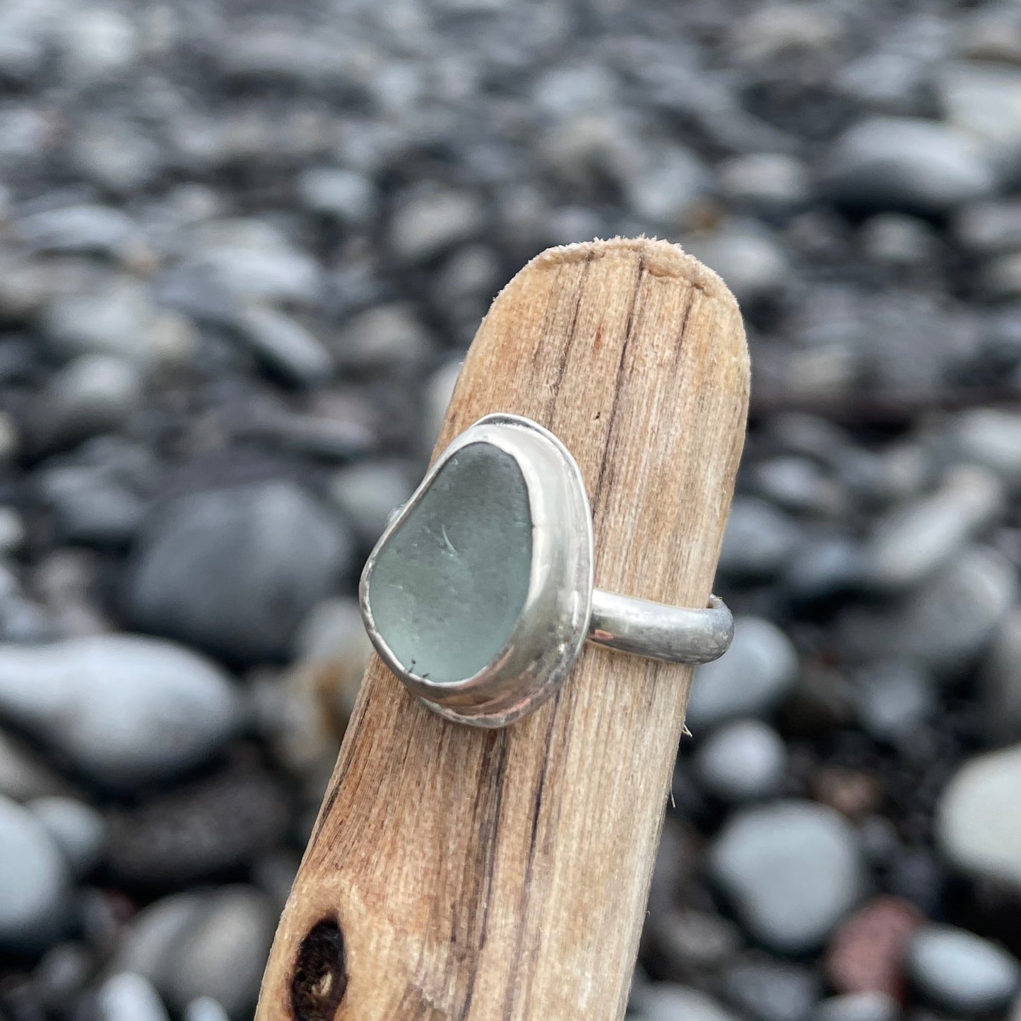 Frosty Sea Foam  Blue Sea Glass Ring - Size 6.75