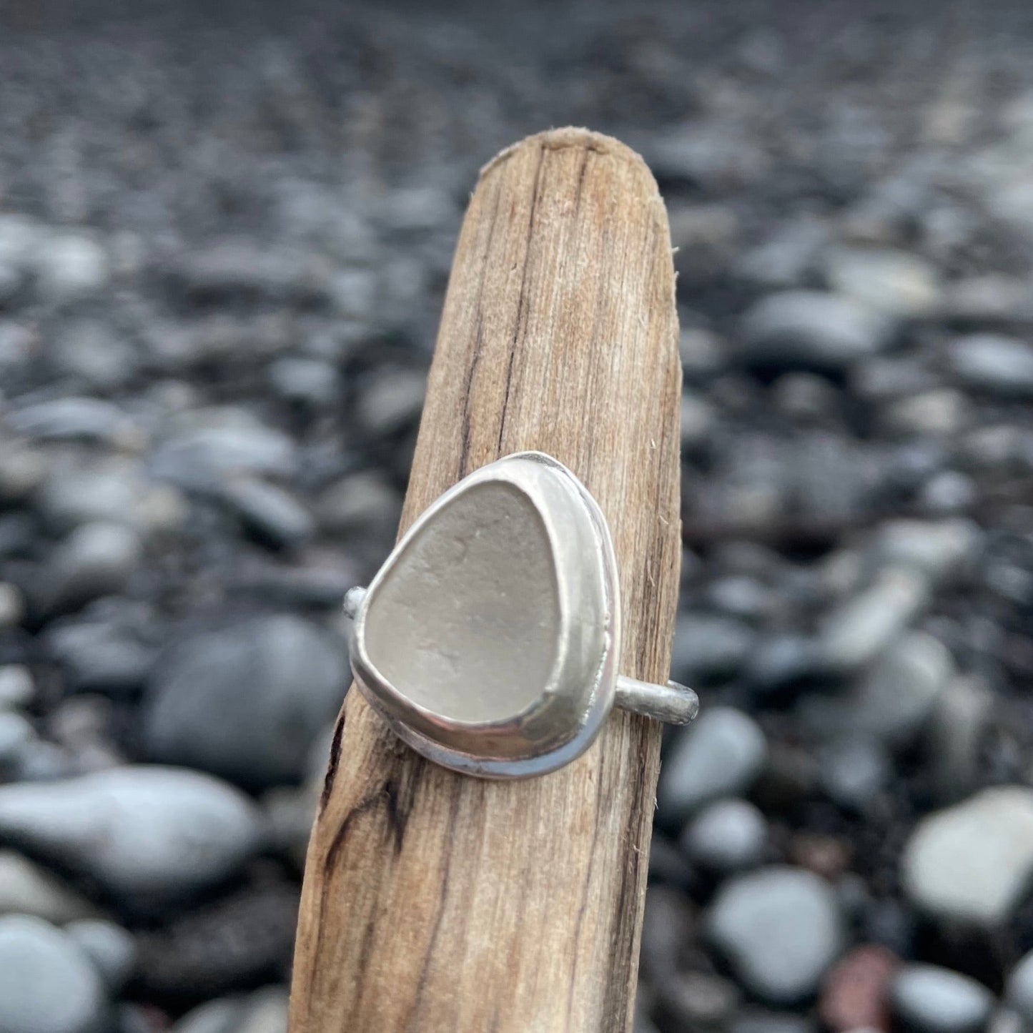 White Chunky Sea Glass Ring - Size 9