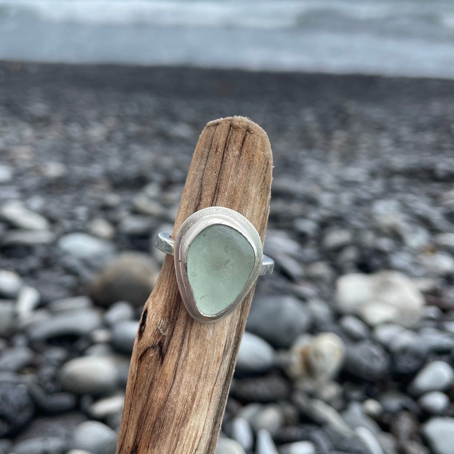 Chunky Sea Foam Blue Sea Glass Ring - Size 7.5