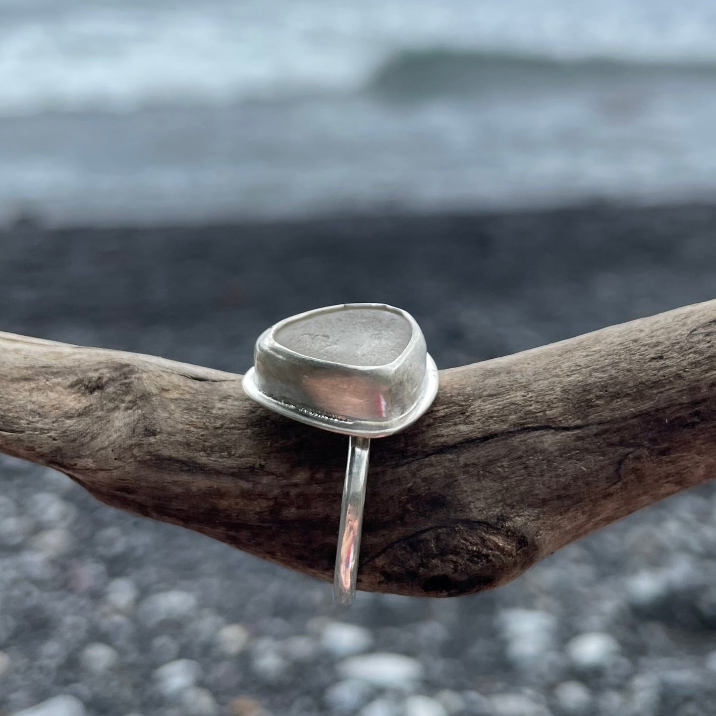 White Chunky Sea Glass Ring - Size 9