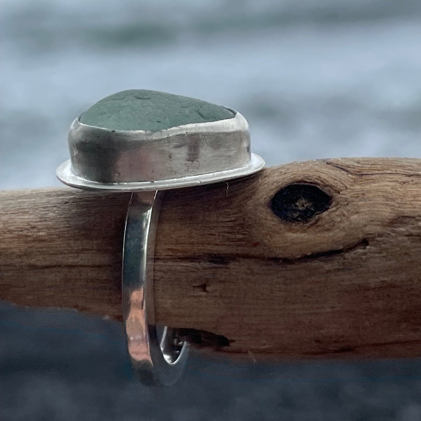 Chunky Sea Foam Blue Sea Glass Ring - Size 7.5