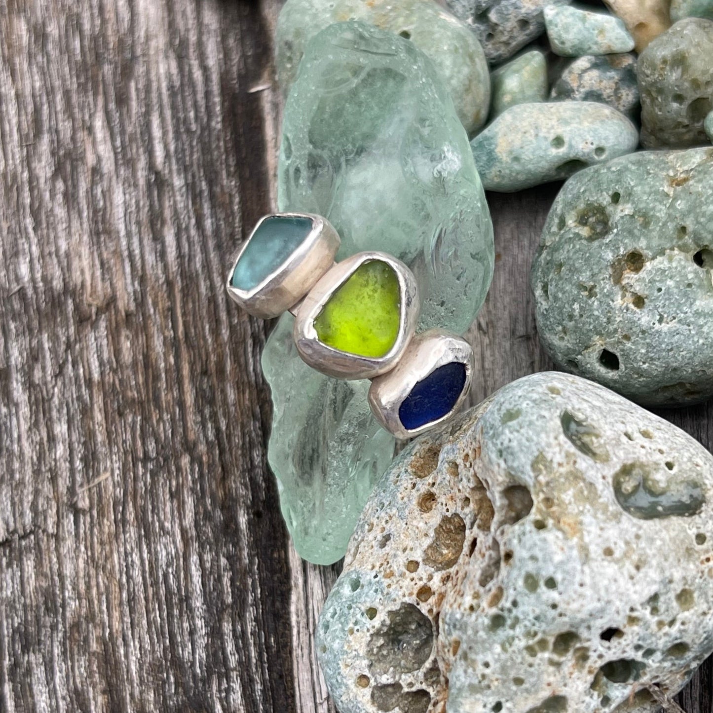 Three Piece Sea Glass Ring - Size 8