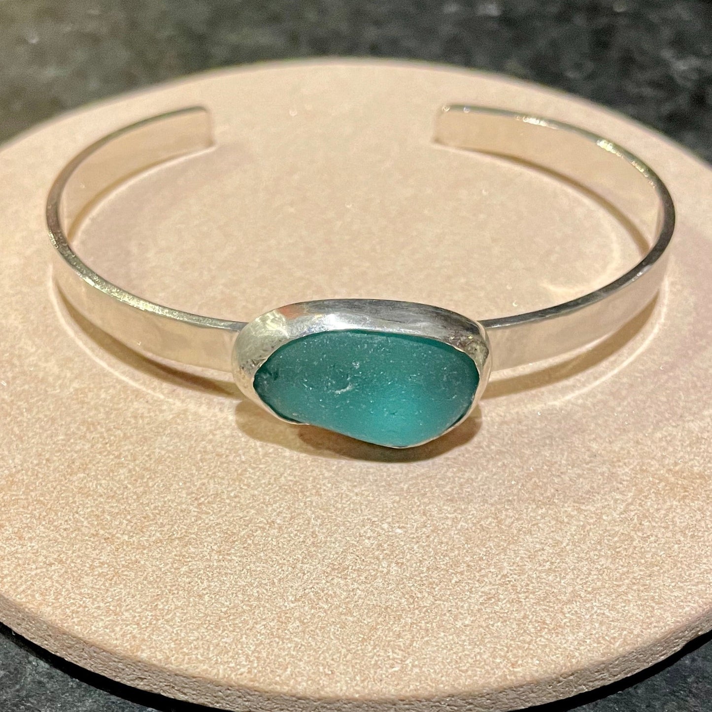 Teal Blue Sea Glass Cuff Bracelet