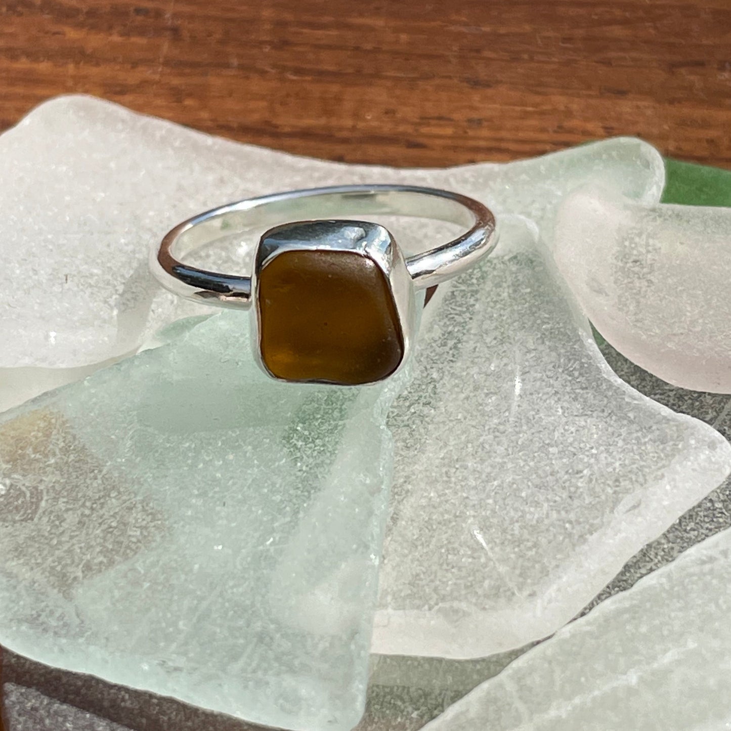 Toasty Amber Sea Glass Ring - Size 8.5