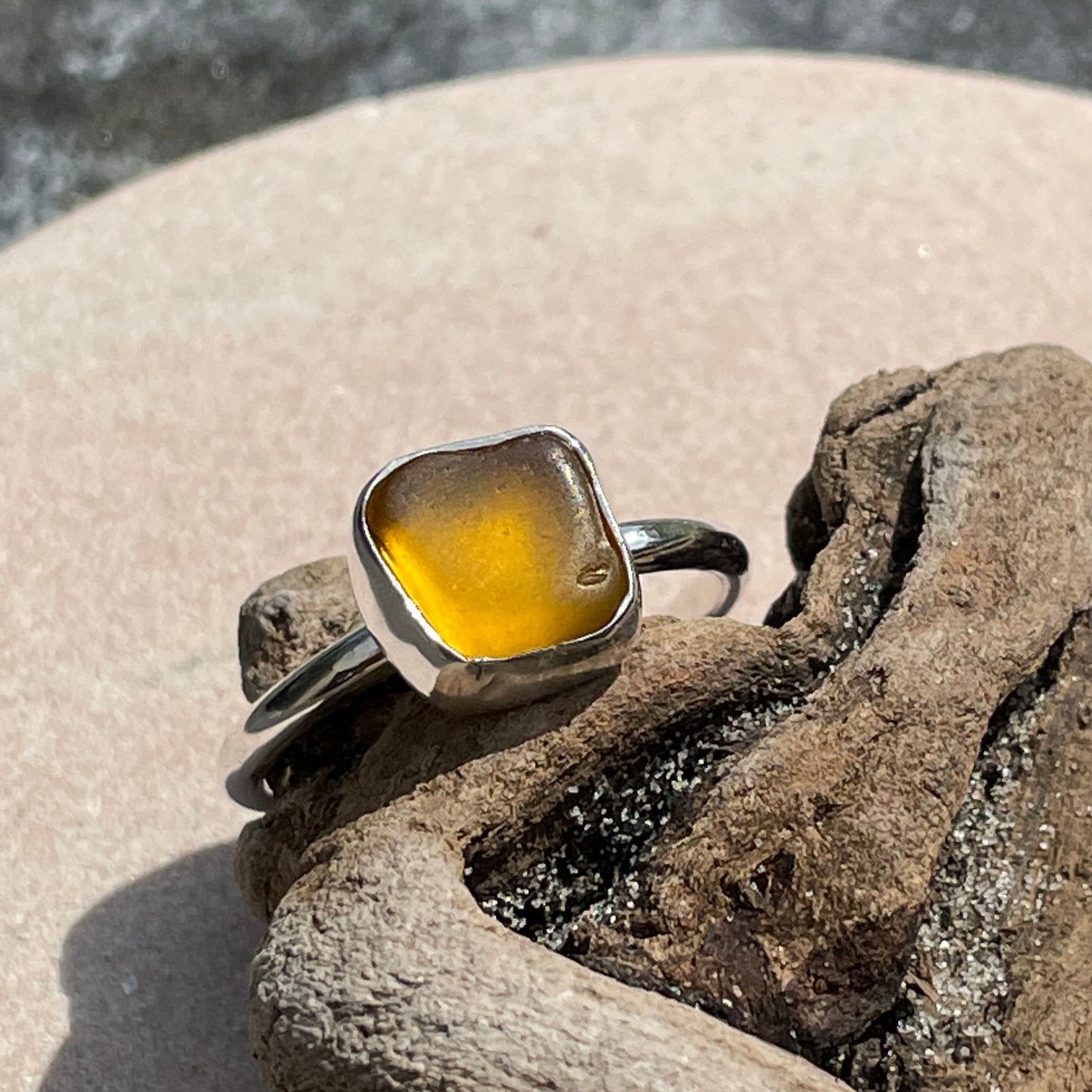 Toasty Amber Sea Glass Ring - Size 8.5