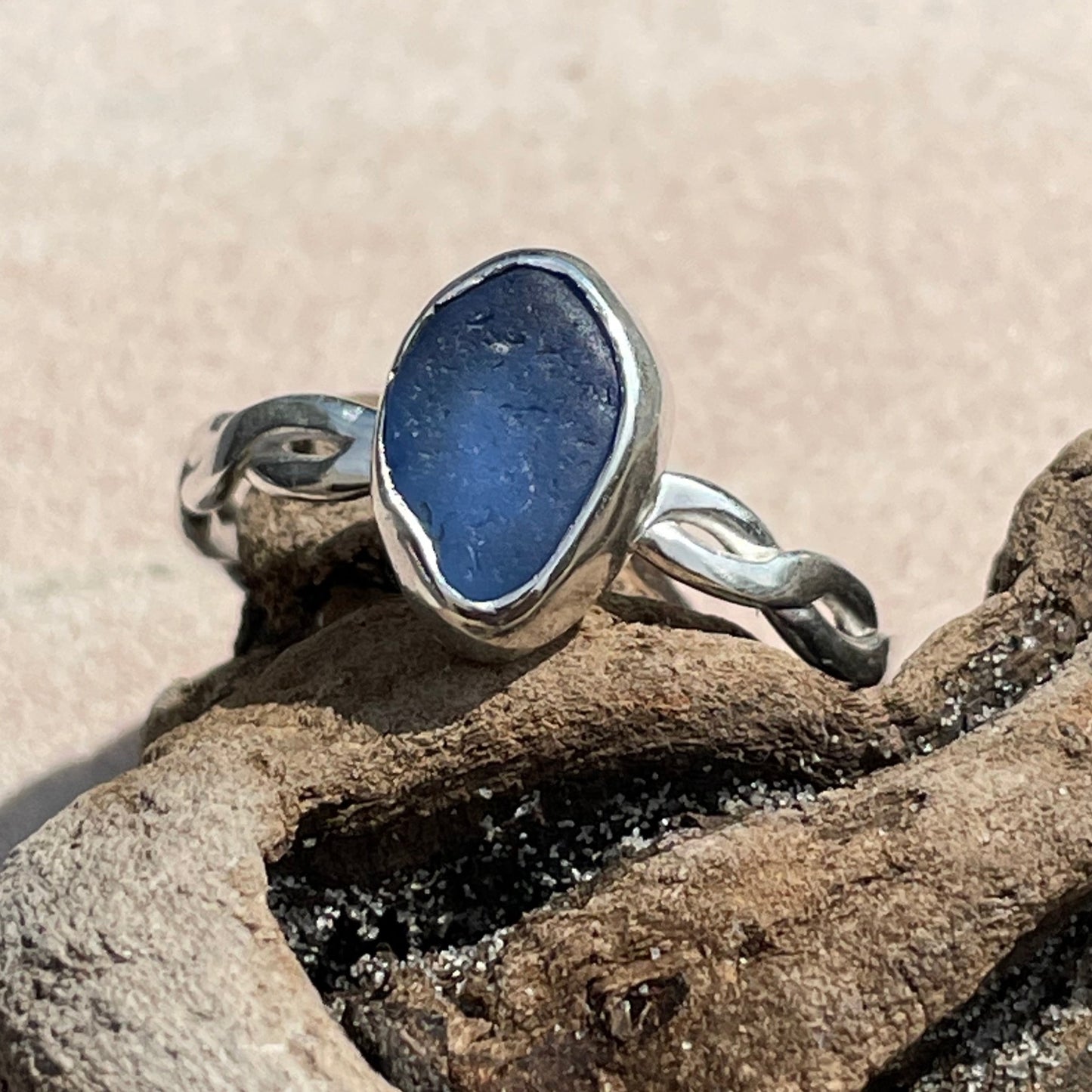 Cornflower Blue Sea Glass Ring  - Size 8.75