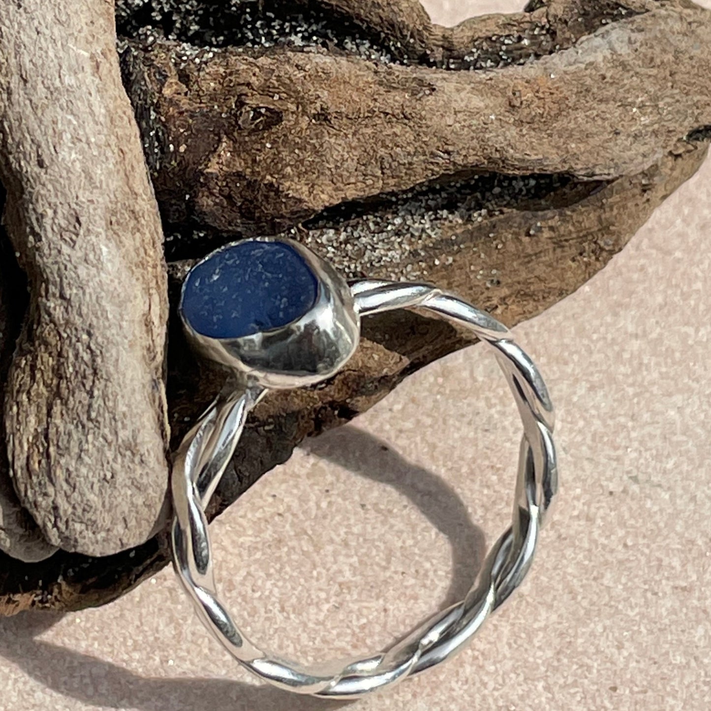 Cornflower Blue Sea Glass Ring  - Size 8.75