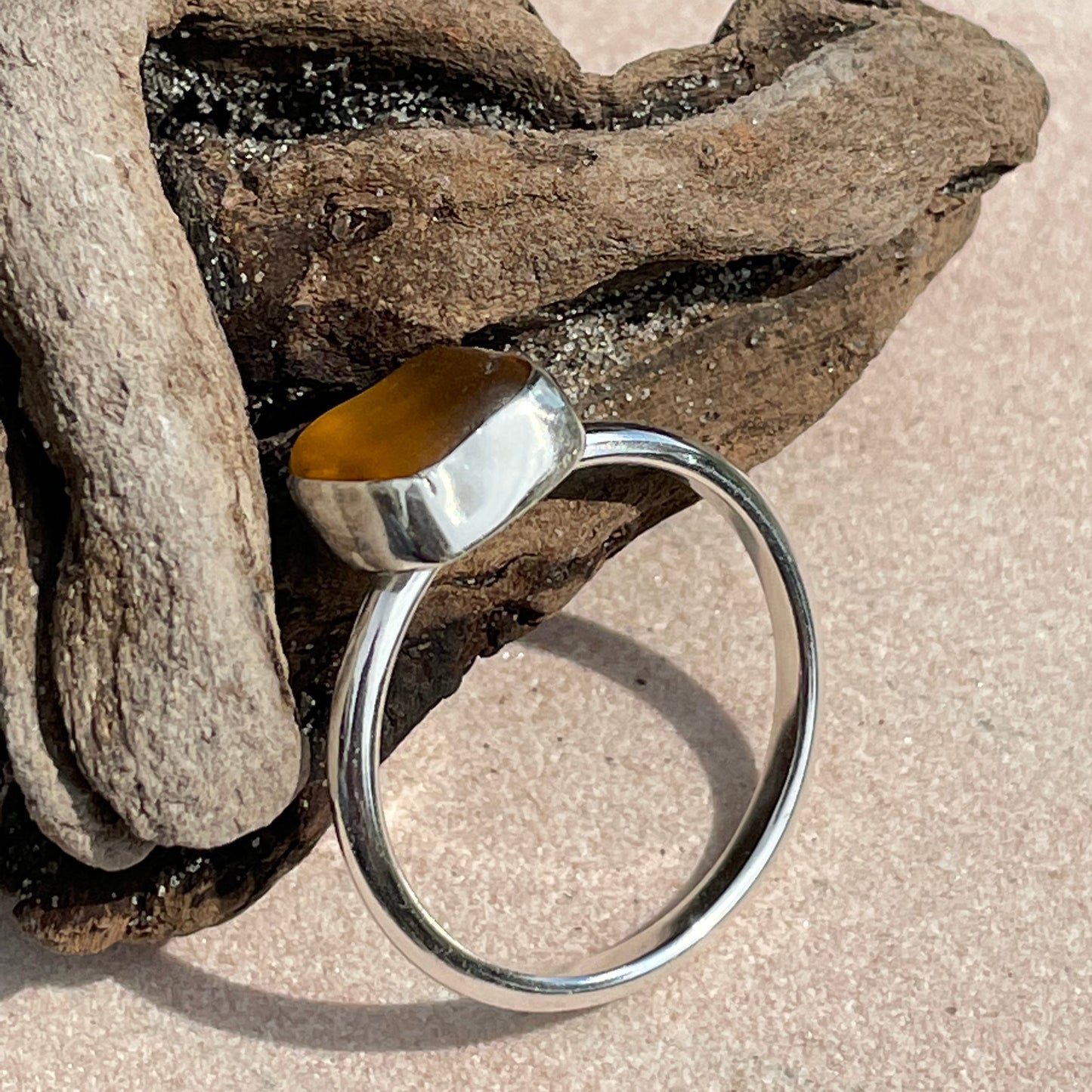 Toasty Amber Sea Glass Ring - Size 8.5