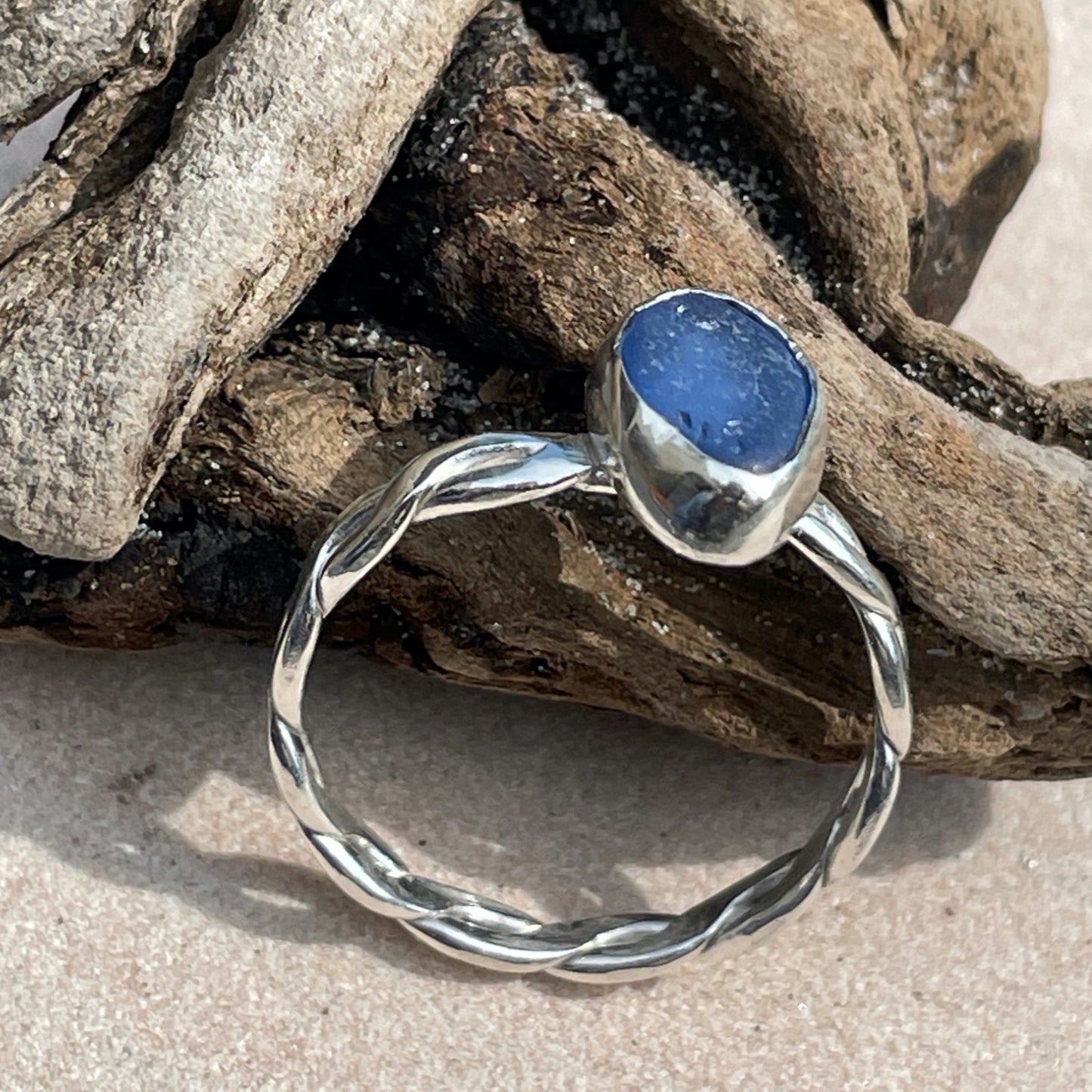 Cornflower Blue Sea Glass Ring  - Size 8.75